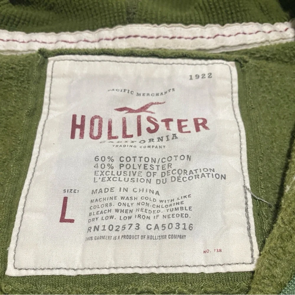 🔥 Y2K Hollister California Full Zip Hoodie Olive Green Women’s Large 🔥 - Picture 7 of 10